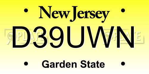D39UWN New Jersey License Plate