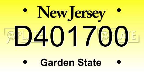 D401700 New Jersey License Plate