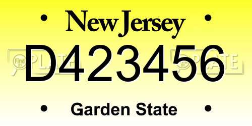D423456 New Jersey License Plate