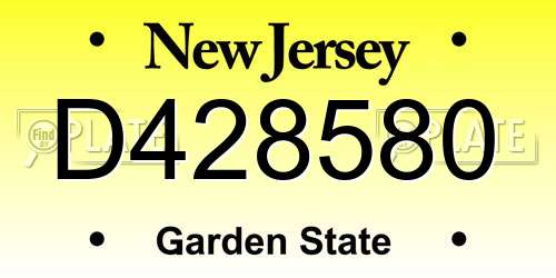 D428580 New Jersey License Plate