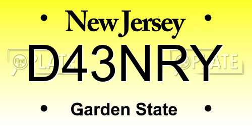 D43NRY New Jersey License Plate