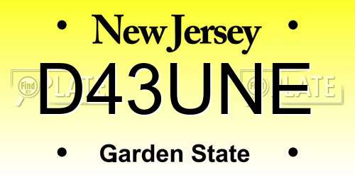 D43UNE New Jersey License Plate