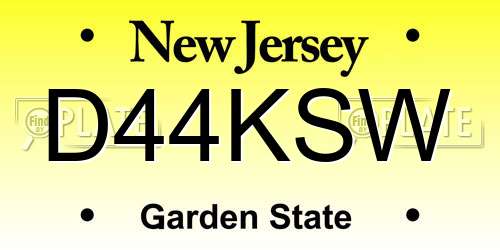 D44KSW New Jersey License Plate