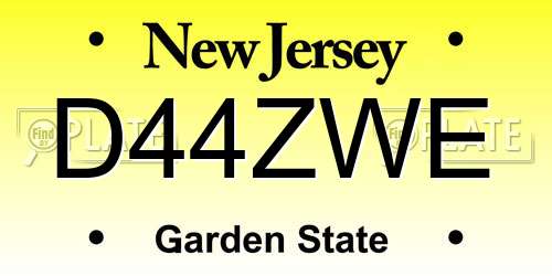 D44ZWE New Jersey License Plate