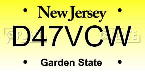 D47VCW New Jersey License Plate