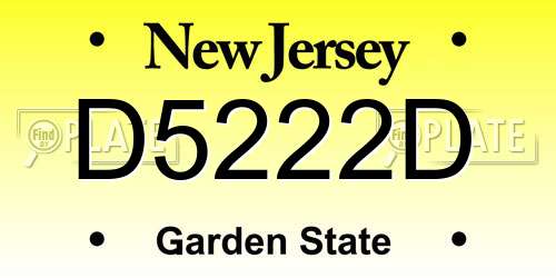 D5222D New Jersey License Plate