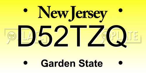 D52TZQ New Jersey License Plate