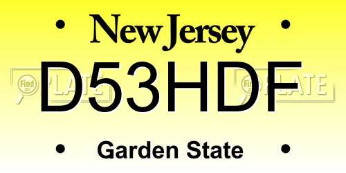 D53HDF New Jersey License Plate