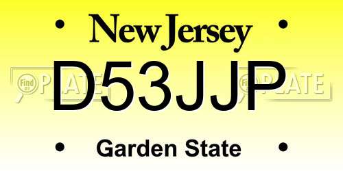 D53JJP New Jersey License Plate