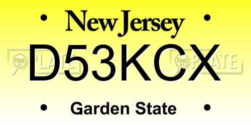 D53KCX New Jersey License Plate