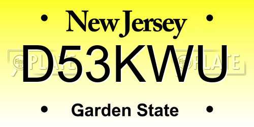 D53KWU New Jersey License Plate