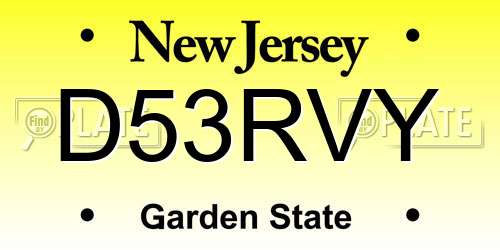 D53RVY New Jersey License Plate