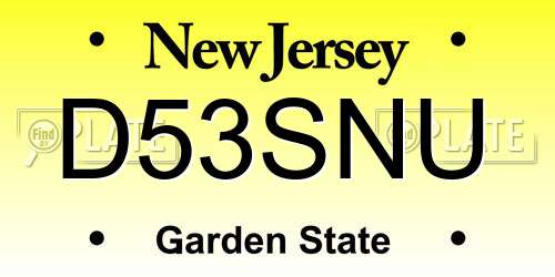 D53SNU New Jersey License Plate