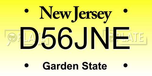 D56JNE New Jersey License Plate