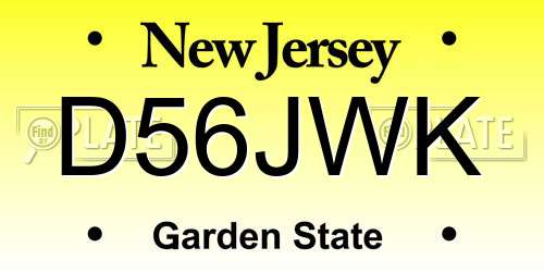 D56JWK New Jersey License Plate