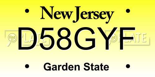 D58GYF New Jersey License Plate