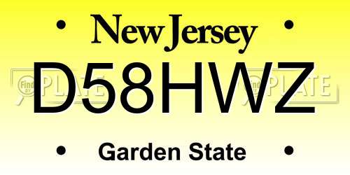 D58HWZ New Jersey License Plate
