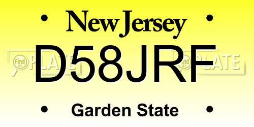 D58JRF New Jersey License Plate