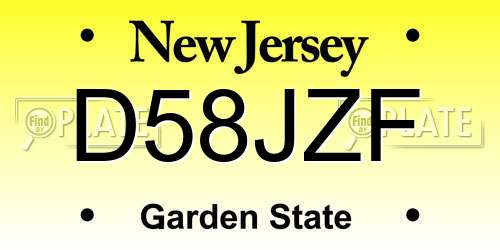 D58JZF New Jersey License Plate
