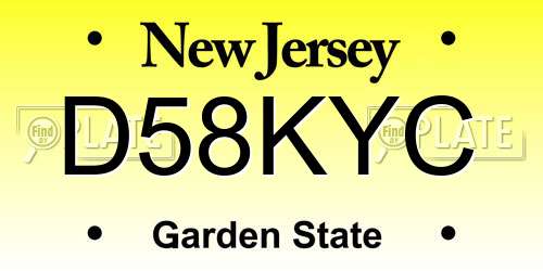 D58KYC New Jersey License Plate