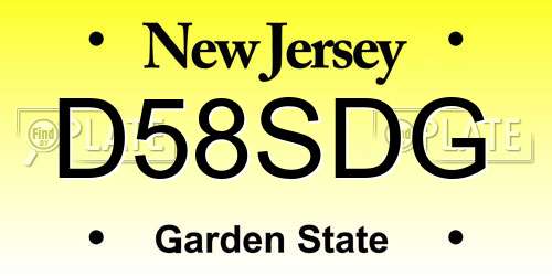 D58SDG New Jersey License Plate