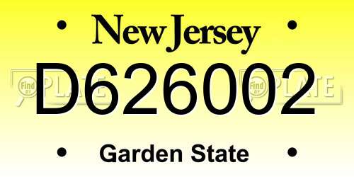 D626002 New Jersey License Plate