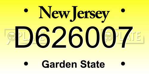 D626007 New Jersey License Plate