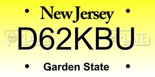 D62KBU New Jersey License Plate