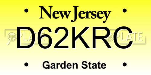 D62KRC New Jersey License Plate
