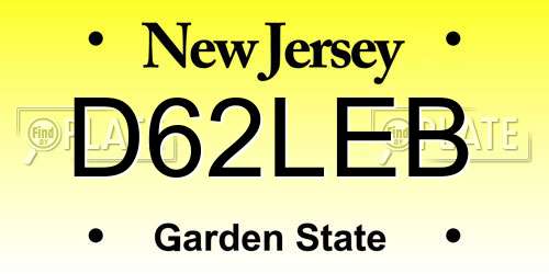 D62LEB New Jersey License Plate