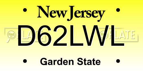 D62LWL New Jersey License Plate