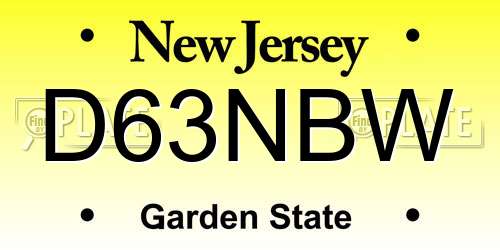D63NBW New Jersey License Plate