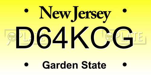 D64KCG New Jersey License Plate