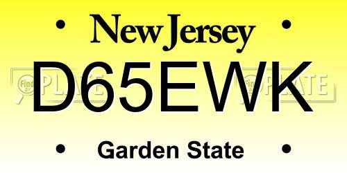 D65EWK New Jersey License Plate