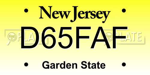 D65FAF New Jersey License Plate
