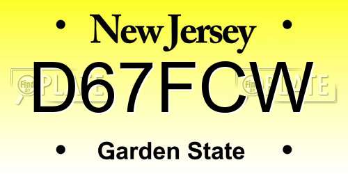 D67FCW New Jersey License Plate