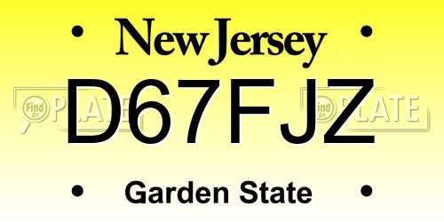 D67FJZ New Jersey License Plate
