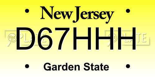 D67HHH New Jersey License Plate