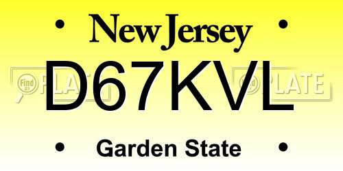 D67KVL New Jersey License Plate
