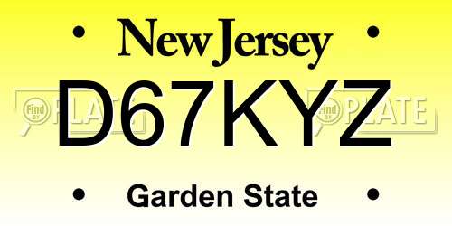D67KYZ New Jersey License Plate
