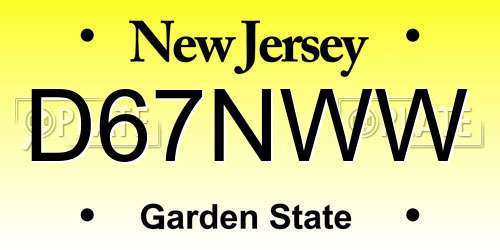 D67NWW New Jersey License Plate