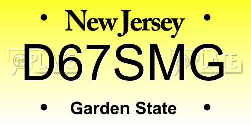 D67SMG New Jersey License Plate