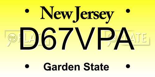D67VPA New Jersey License Plate