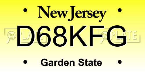 D68KFG New Jersey License Plate
