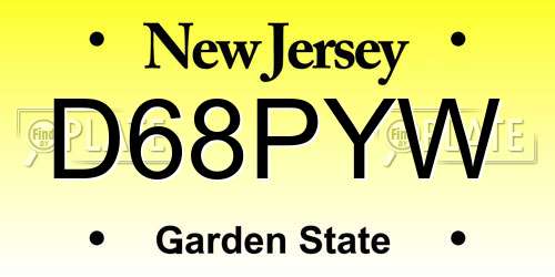 D68PYW New Jersey License Plate