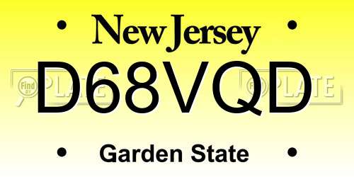 D68VQD New Jersey License Plate