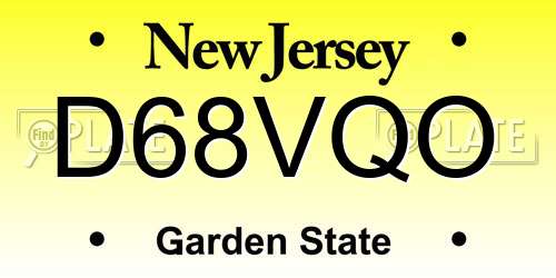 D68VQO New Jersey License Plate