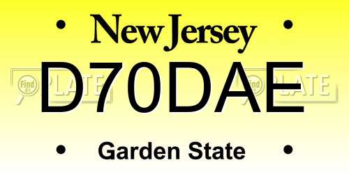 D70DAE New Jersey License Plate