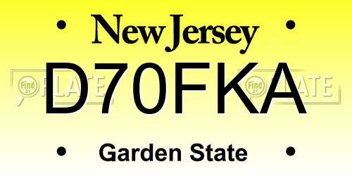 D70FKA New Jersey License Plate
