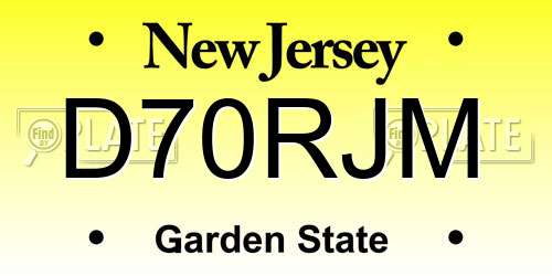 D70RJM New Jersey License Plate